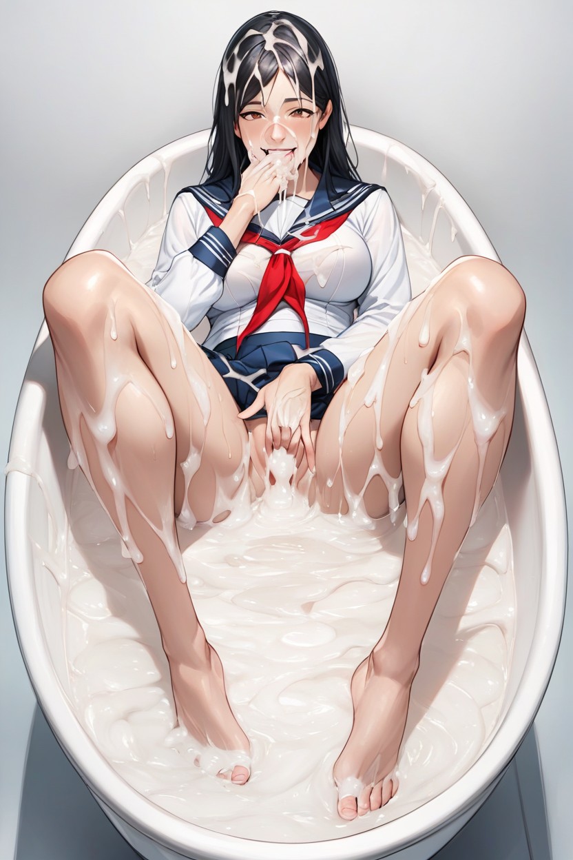 Simple Background, Excessive Cum On Clothing, Brown Eyes AI Porn