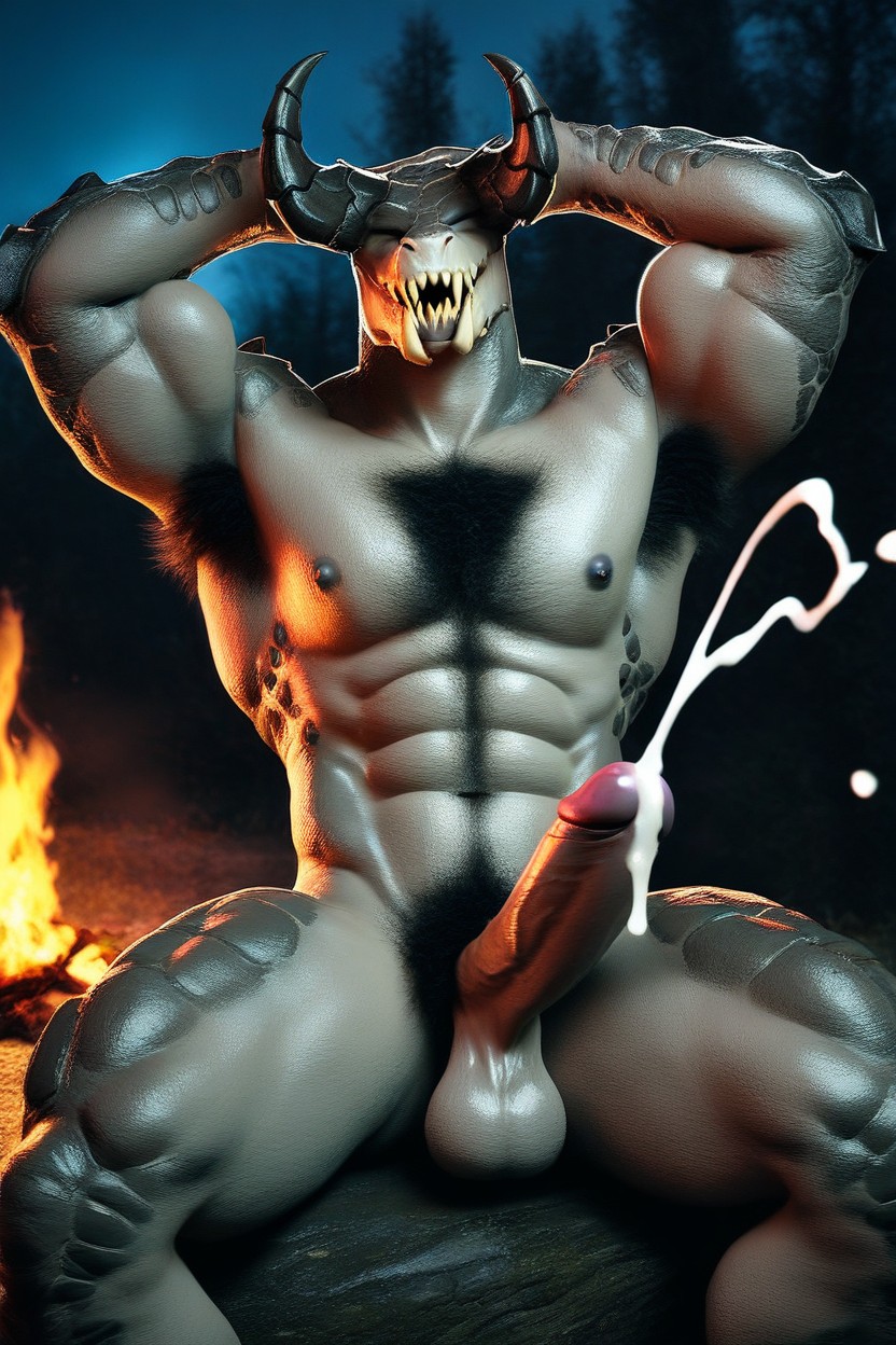 Alone, Naked, Campfire Furry AI Porn