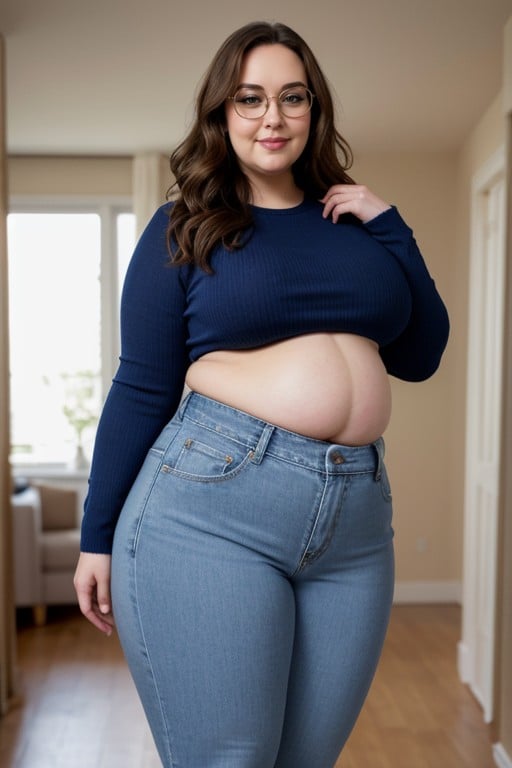 Jeans, Long Brown Hair, Massive Soft Inner Thighs AI Porn