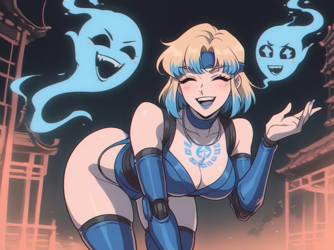 Blue Metallic Robot Hand, Rounded High Breasts, Blonde Pixie Hair Hentai AI Porn