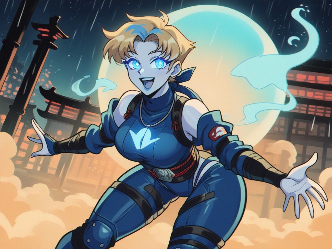 Blue Ghost Ninja Mask, Torso, Cyberpunk City Hentai AI Porn