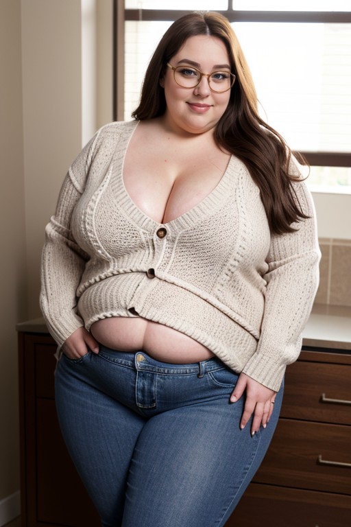 Massive Gigantic Extremely Large Legs, Round Face, Massive Obese Belly AI Porn