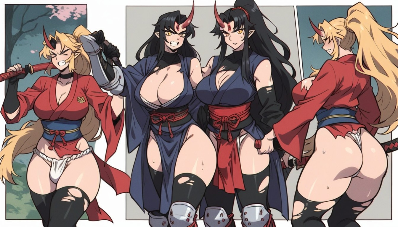 Clenched Teeth, Natual Breast, Black Hair Hentai AI Porn