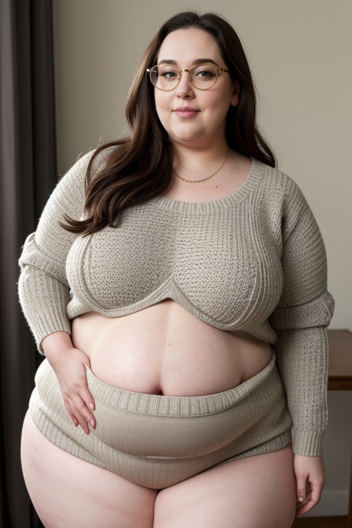 Ussbbw, Circular Glasses, Extremely Large Hyper Thighs AI Porn