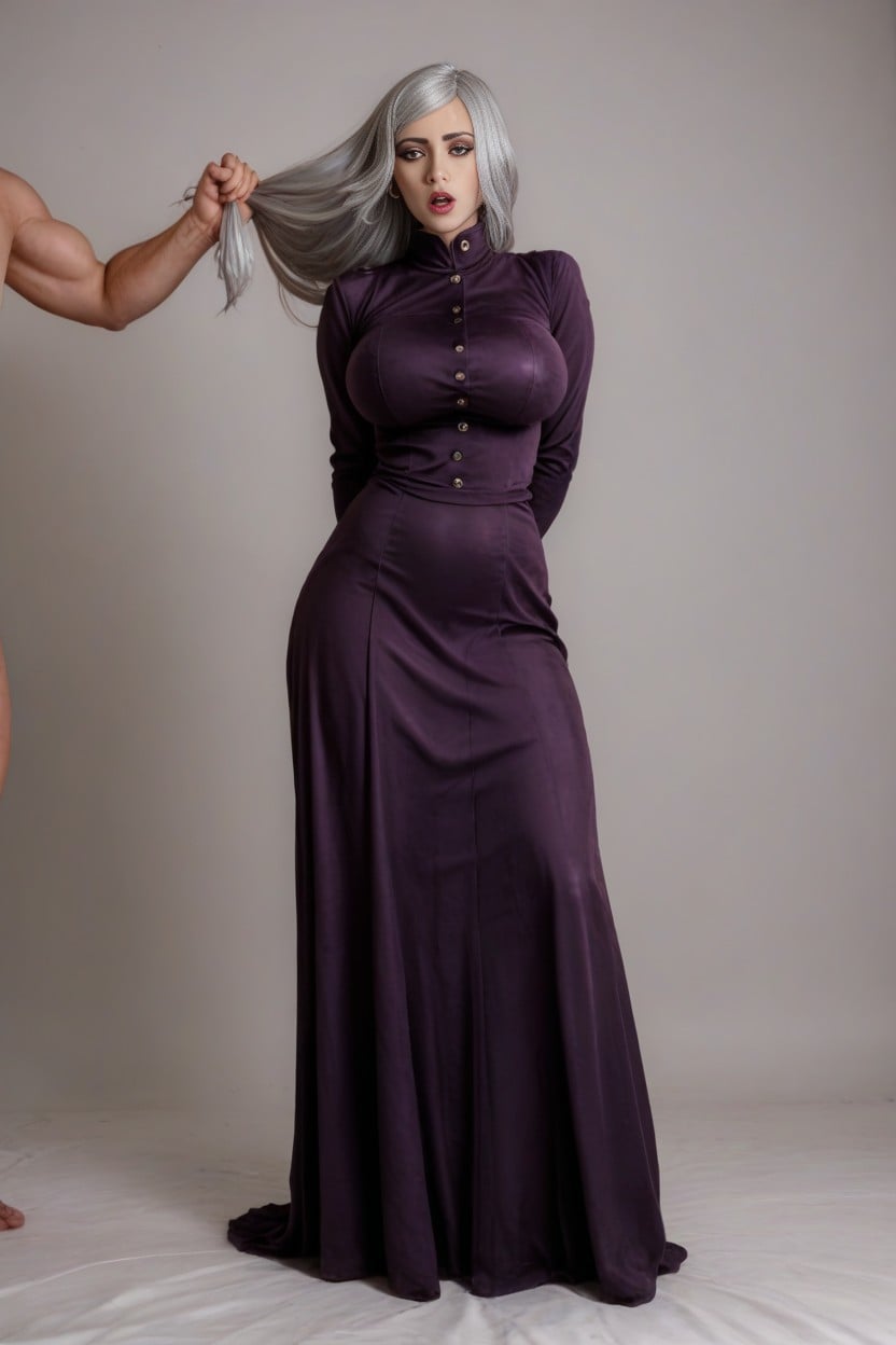 Silver Hair, Extremely Beautiful Face, Man Carrying AI Porn