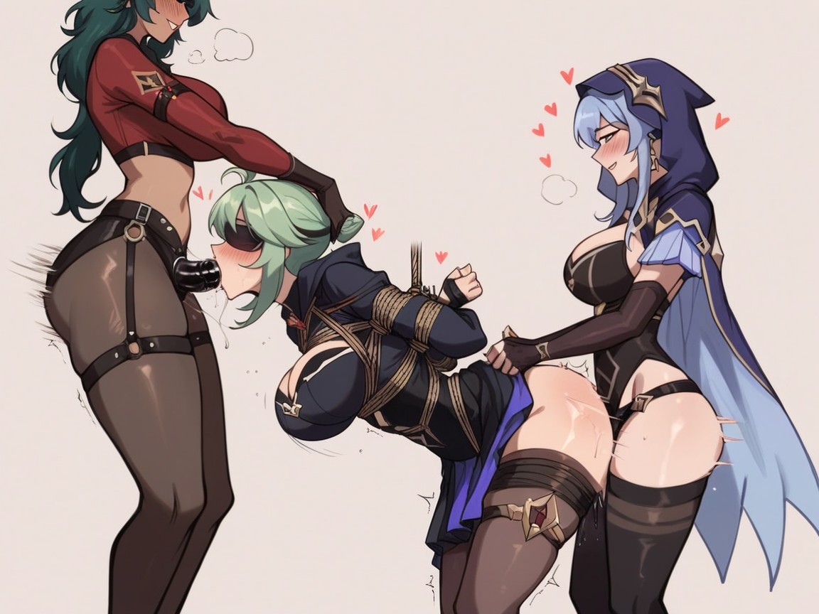 Lesbian Strap On, Bending Over, Side View Hentai AI Porn