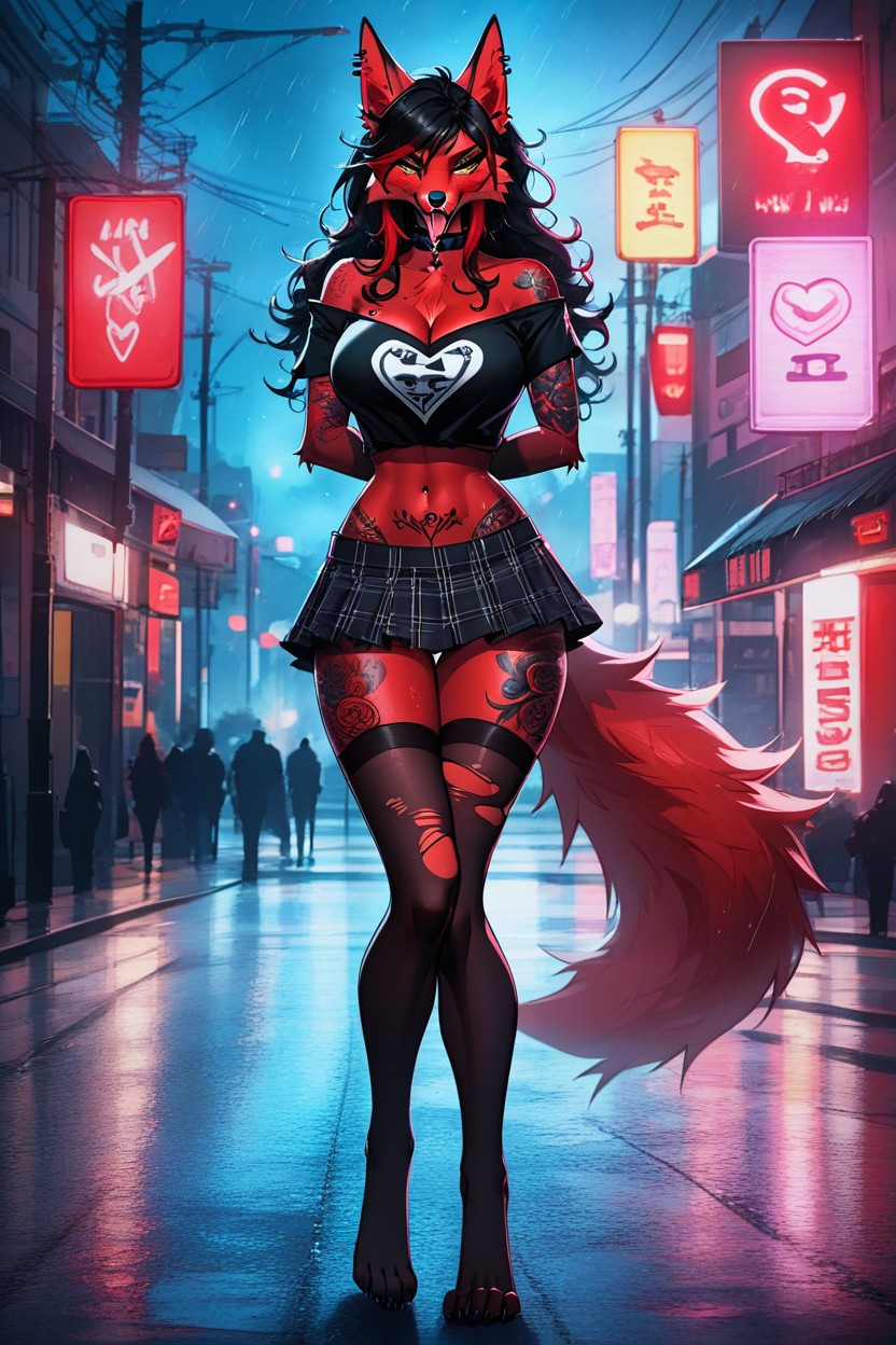 Full Body, Cinematic, Black Hair Furry AI Porn