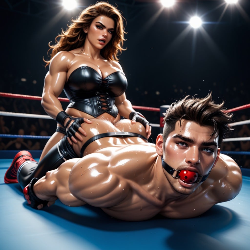 ...Смотрит на зрителя, Покореженные волосы, Масло на коже, Потный, Корсет, ...