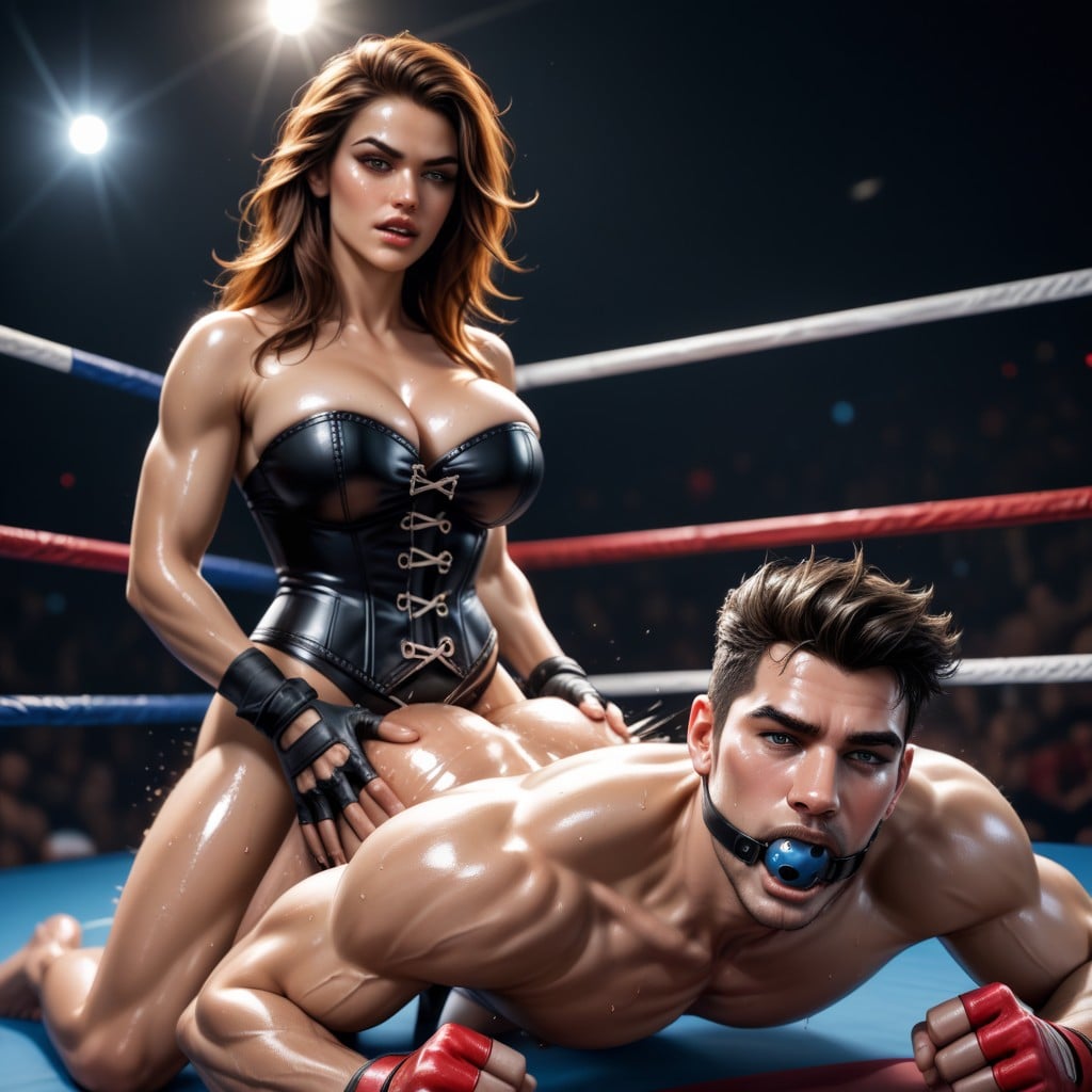 ...Смотрит на зрителя, Покореженные волосы, Масло на коже, Потный, Корсет, ...