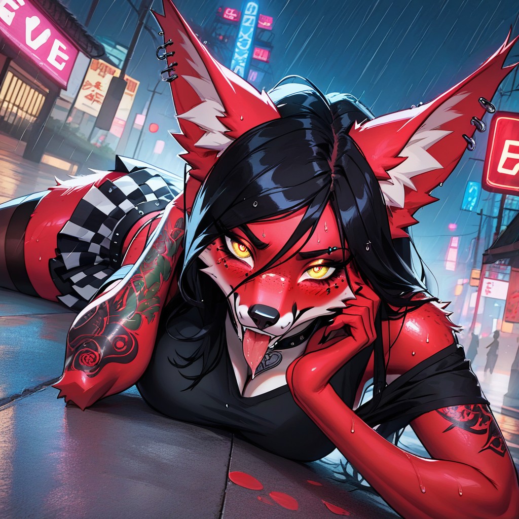 Skinny, Red Face Fur Black Fur, Love Hearts Furry AI Porn