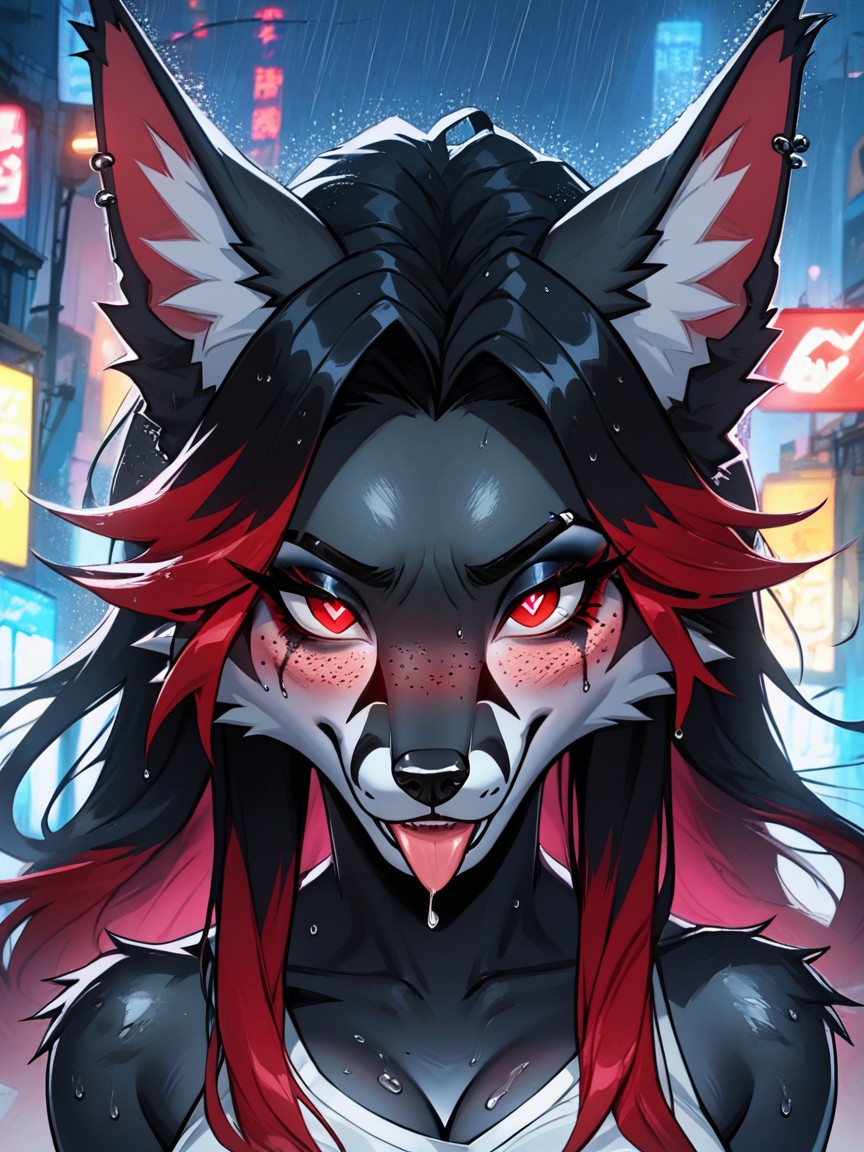 Long Fluffy Ears, Freckles, Night Furry AI Porn