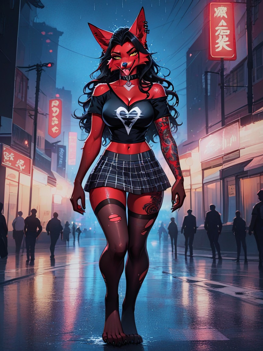 Red Tattoo, Tattoo, Mainly Black And Red Secondary Fur Pattern Like A Fox Furry AI Porn