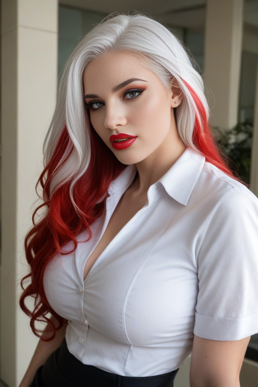 Ultra Red Lipstick, Indoors, Wide Angle AI Porn