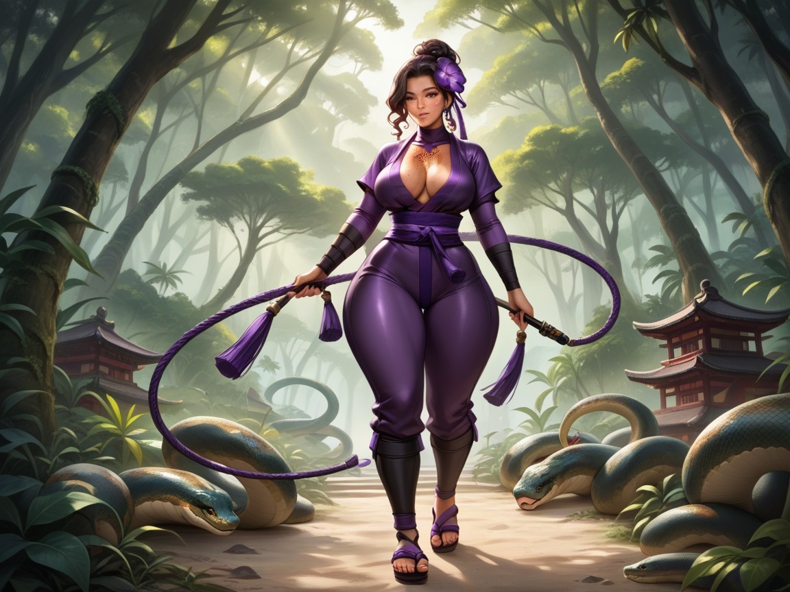 Permed Hair, Close Set Eyes, Holding A Long Whip Hentai AI Porn