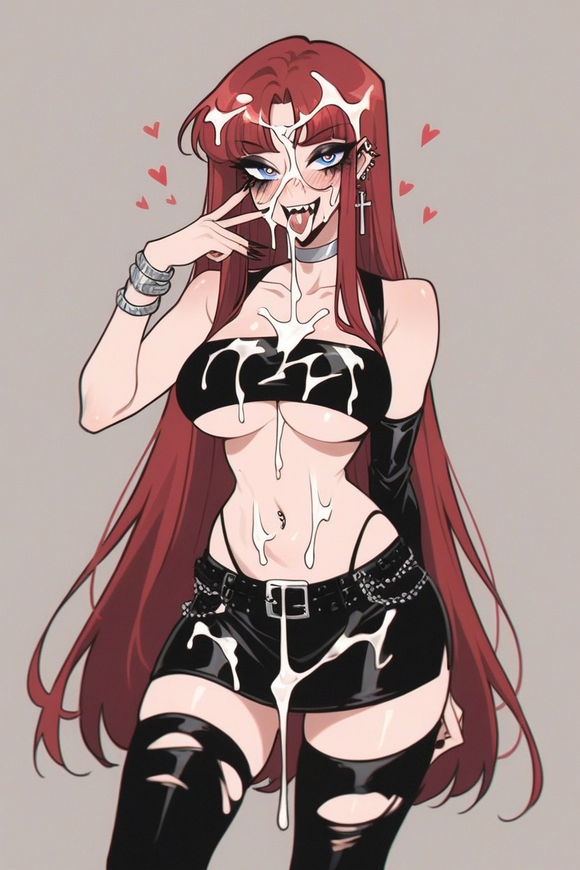 Bukakke, Teeth Visible, Pin Straight Blunt Bangs Hentai AI Porn
