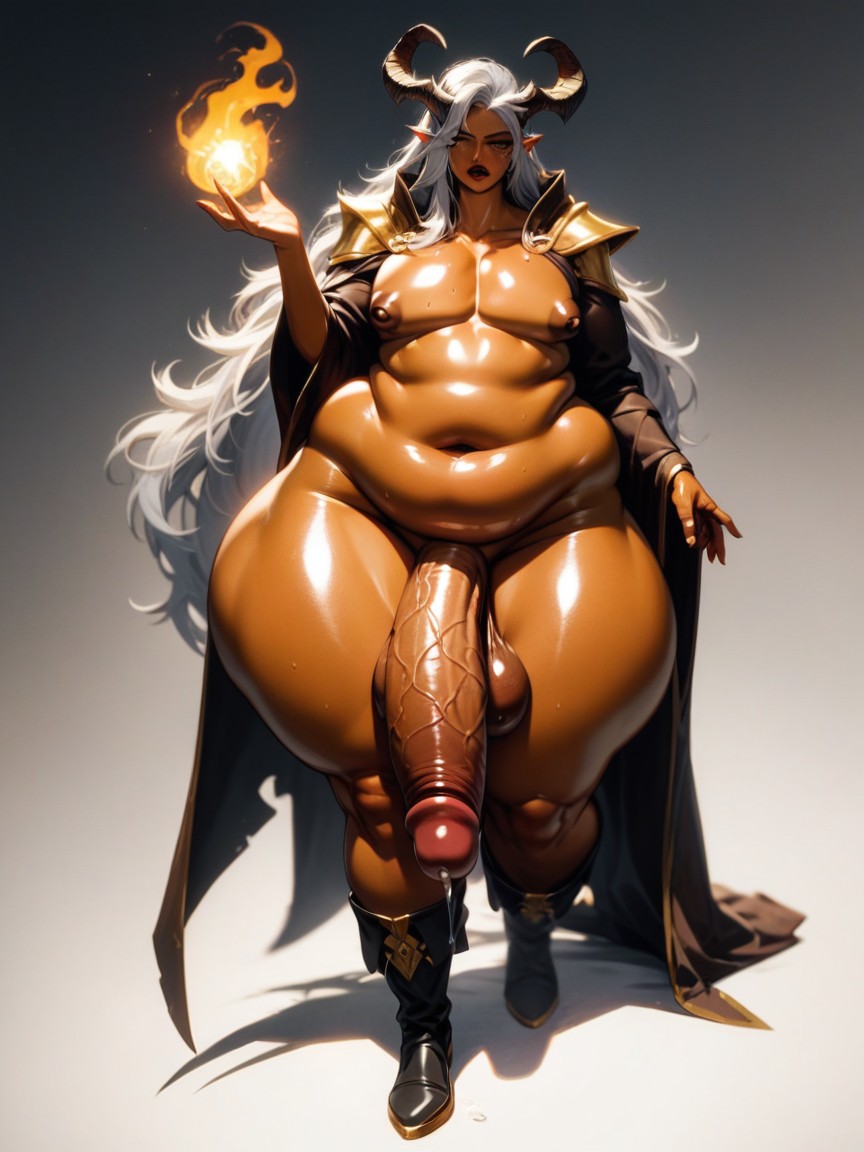 Brown Nipples, Holding Magic Stone, Curvy Body AI Gay Porn
