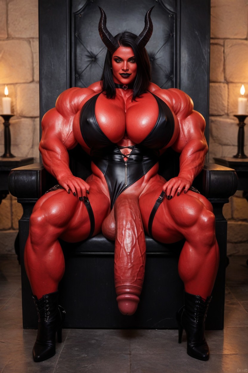 Futa, Hyper Red Demon Penis Touching Ground, Huge Traps AI Porn