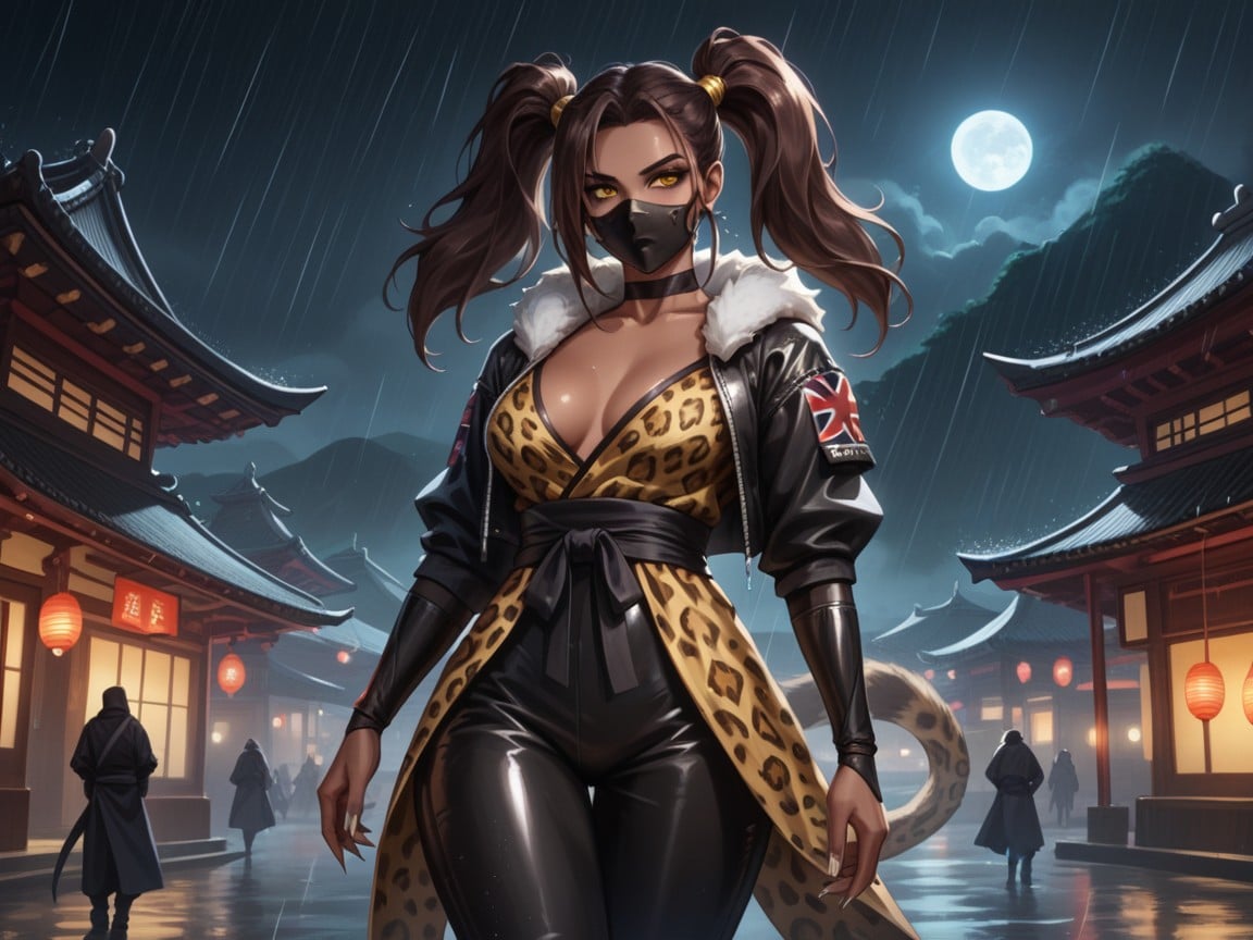 Bounce Lines, Futuristic Japan, Leopard Metallic Ninja Helmet Hentai AI Porn