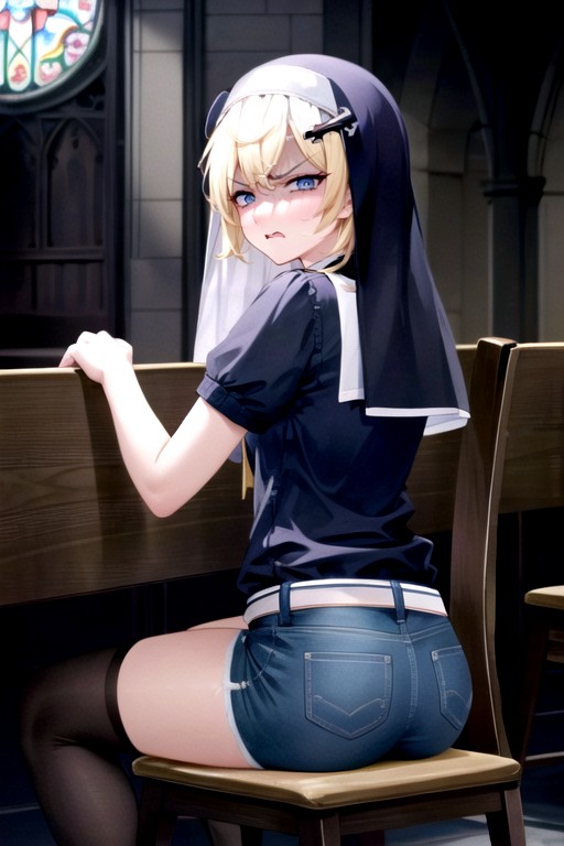 巫女, 教会, 座る アジアのAIポルノ