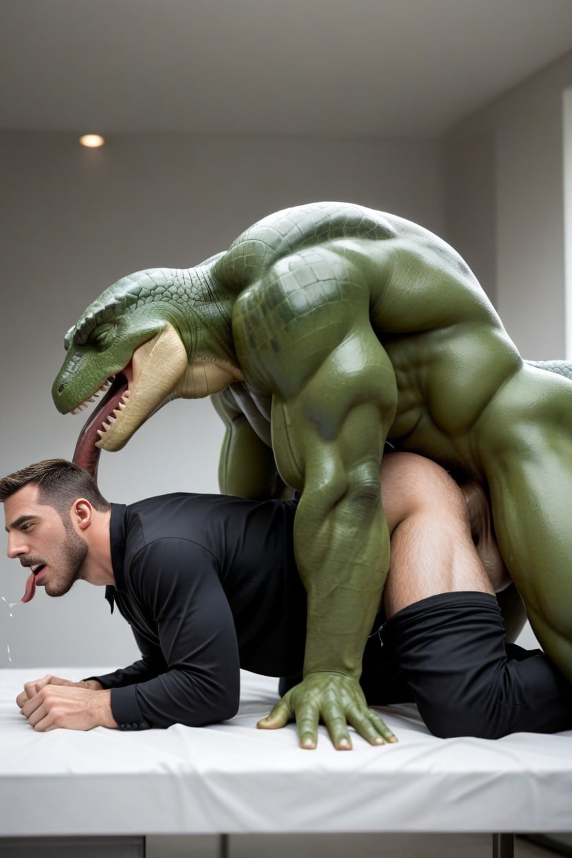 Ripped Clothes, Green Scales, Visible Dick Fucking Ass AI Gay Porn