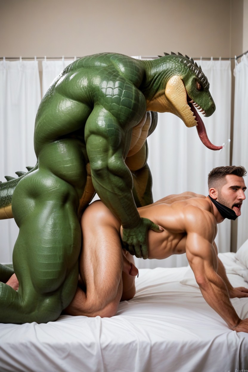 Lizard Skin, Tongue Wrapping Around His Neck, In A Hospital AI Gay Porn