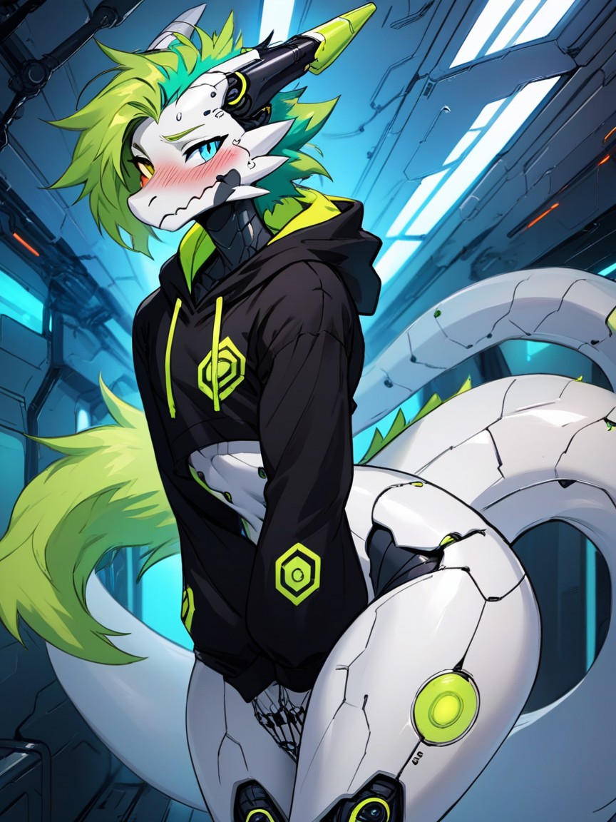 Bionic Body, Long Fringe, Baggy Sleeves Furry AI Porn