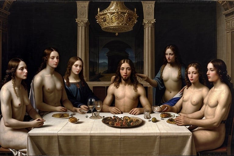 Women Are Sitting Next To Christ And Coquetry, Leonardo Da Vincis, Naked AI Porn