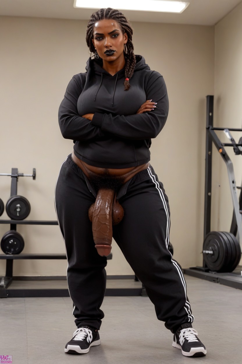 Curvy Voluptuous Body, Braided, Thick Thighs Shemale AI Porn