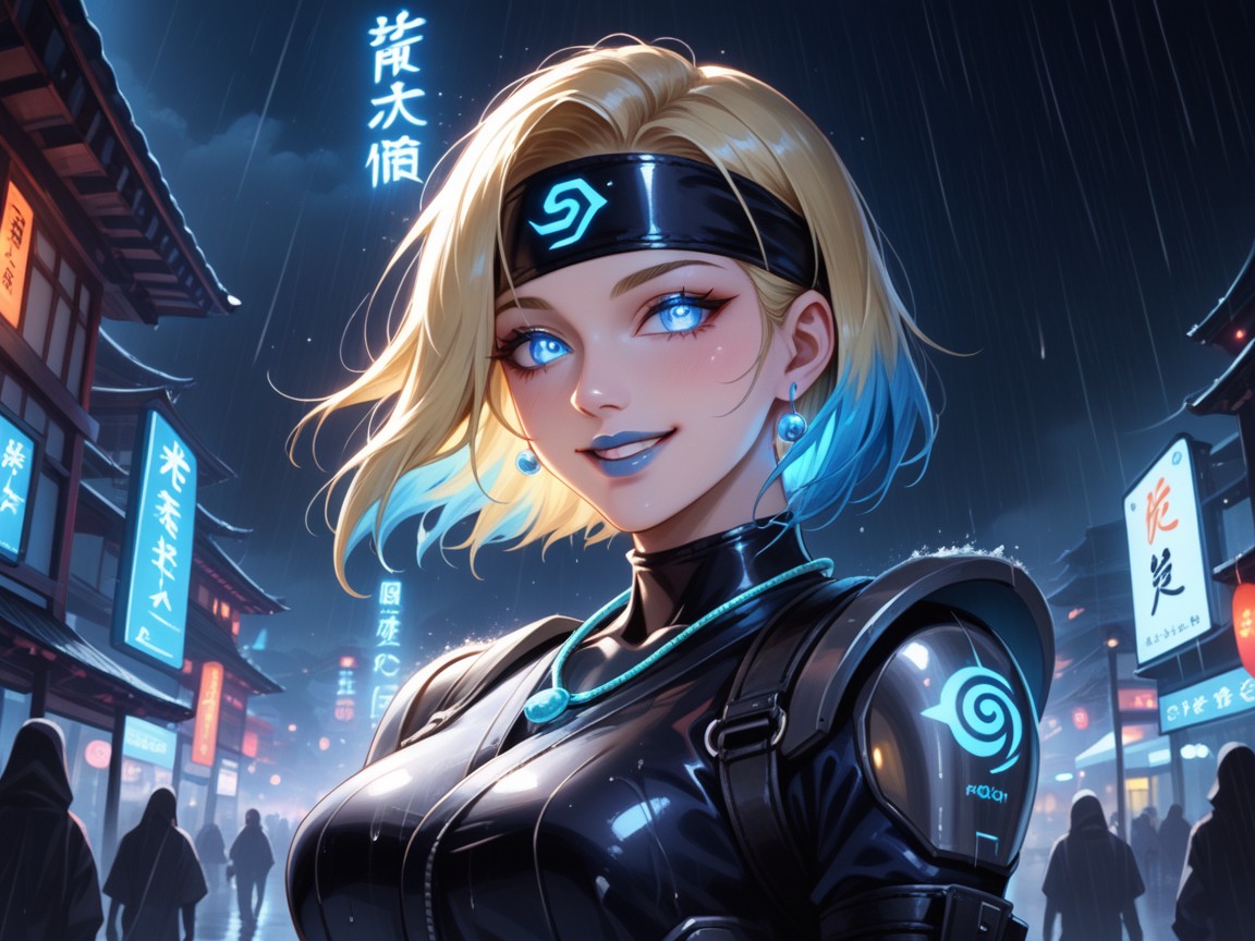 Robot Armor, Blue Ninja Top, Blue Metallic Robot Hand Hentai AI Porn