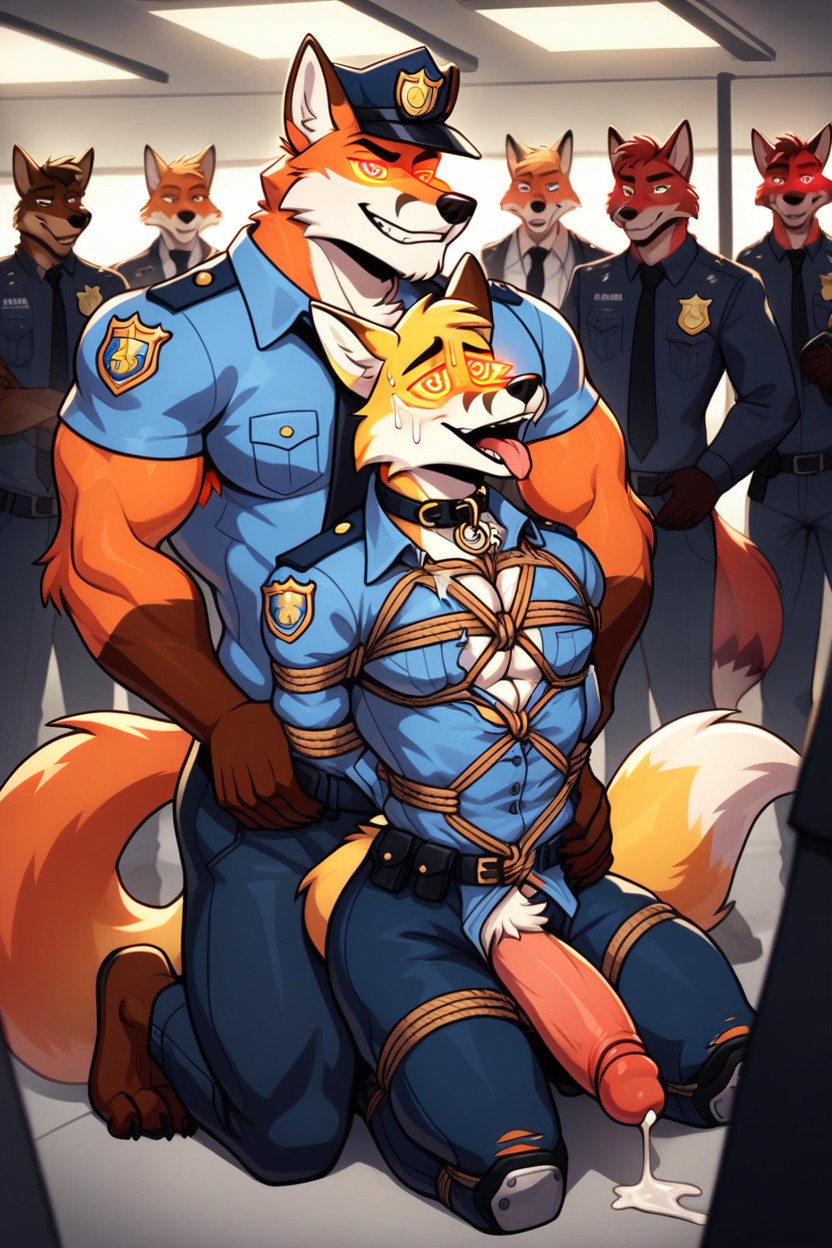 Erect Penis, Spiral Eyes, Collar Furry AI Porn