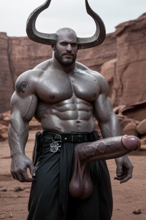 His Hair Shaved, Big Chest, Thick And Rugged Like Polished Stone AI Gay Porn