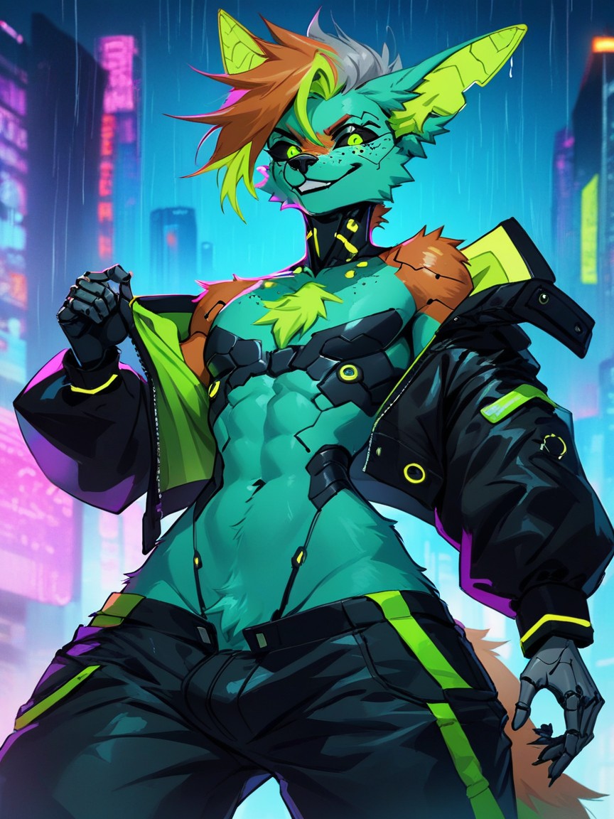 Detailed, Lean Body, Lime Green Eyes Furry AI Porn