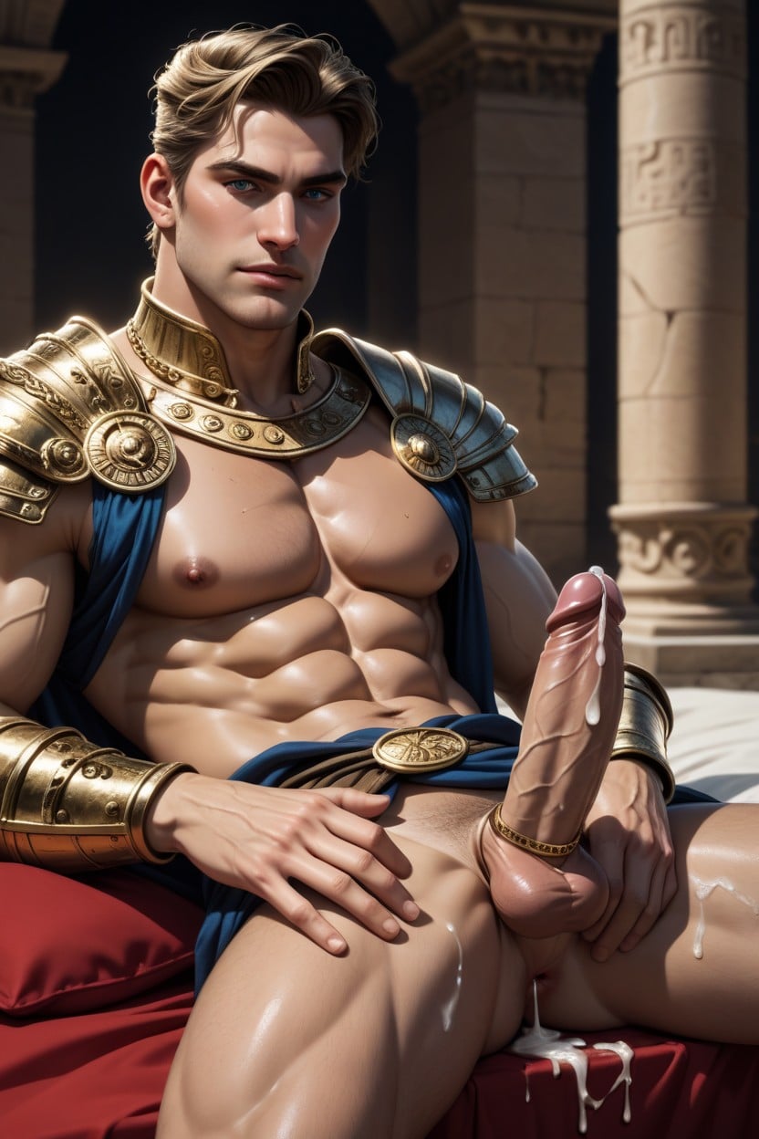 Erect Cock With Long Foreskin Girth, Tunic, Leaking Cum AI Gay Porn