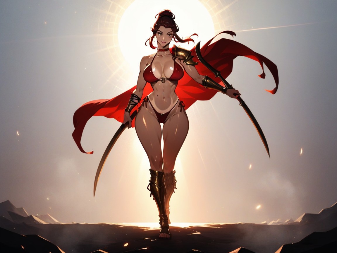 Red Volumetric Godrays, Red Neon Fog, Bikini Tan Lines AI Porn