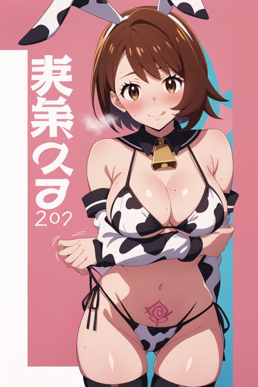 Playboy Cover, Cowprint Bikini, Closed Mouth Hentai AI Porn