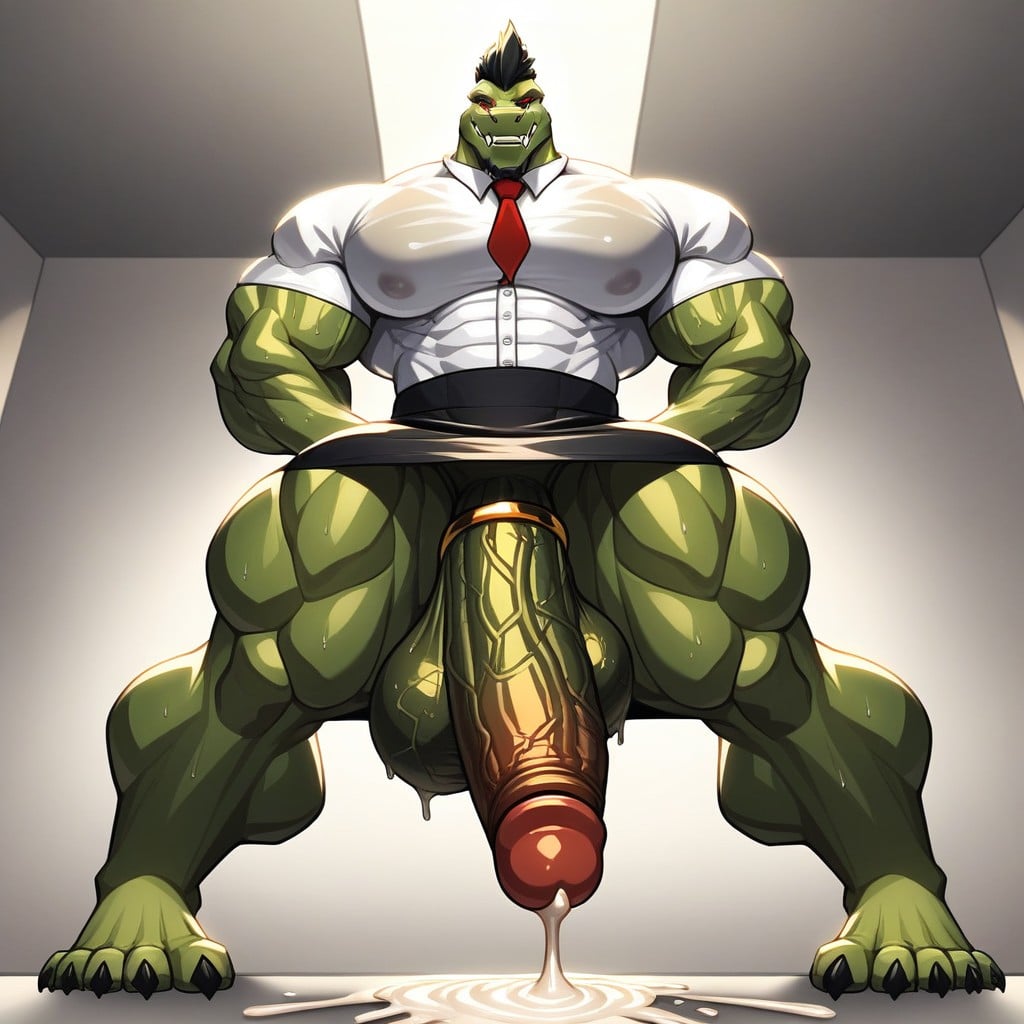 Standing, Bottom Up (upskirt), Green Scales Furry AI Porn
