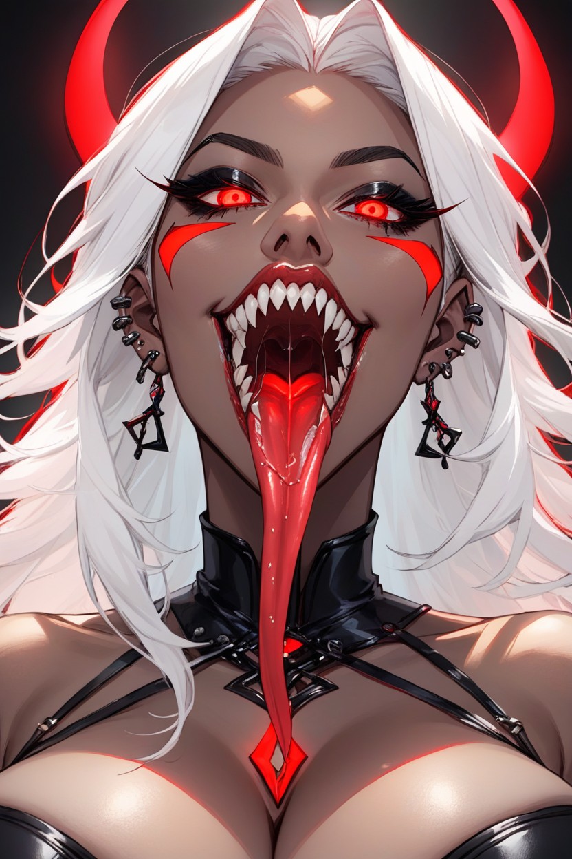 Long Pointed Teeth, Long Eyelashes, Crazed Look AI Porn