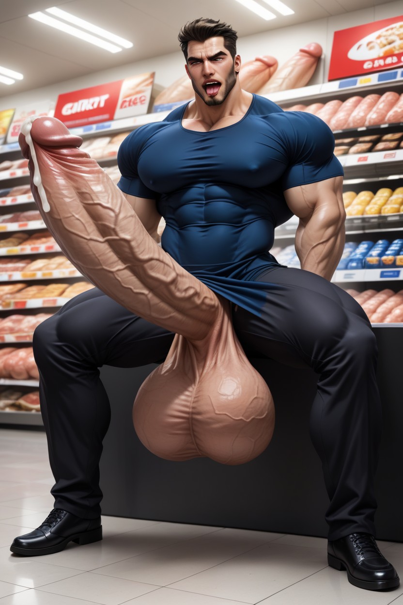 Cock Bigger Than Leg, Male Only, Side View AI Gay Porn