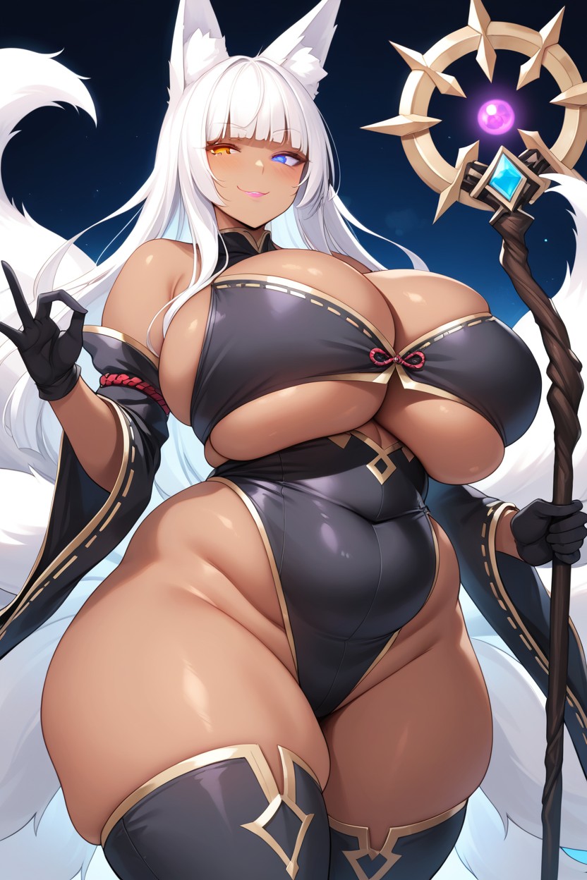 Kitsune, Orange Eyes, Thigh Boots Hentai AI Porn