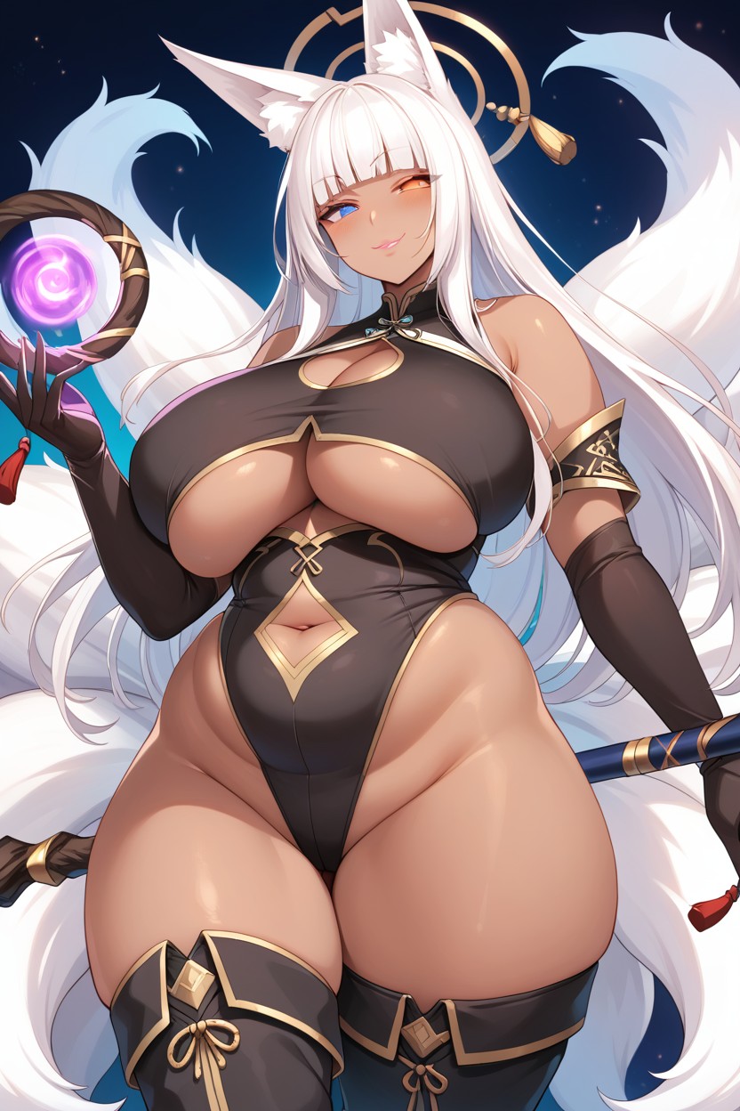 Plump Lips, Dark Skin, Blunt Bangs Hentai AI Porn