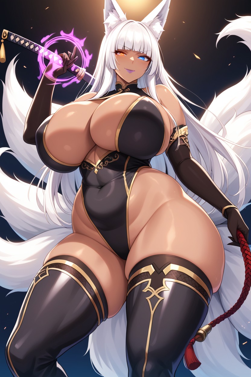 Large Breasts, Fox Ears, Black Leotard Hentai AI Porn