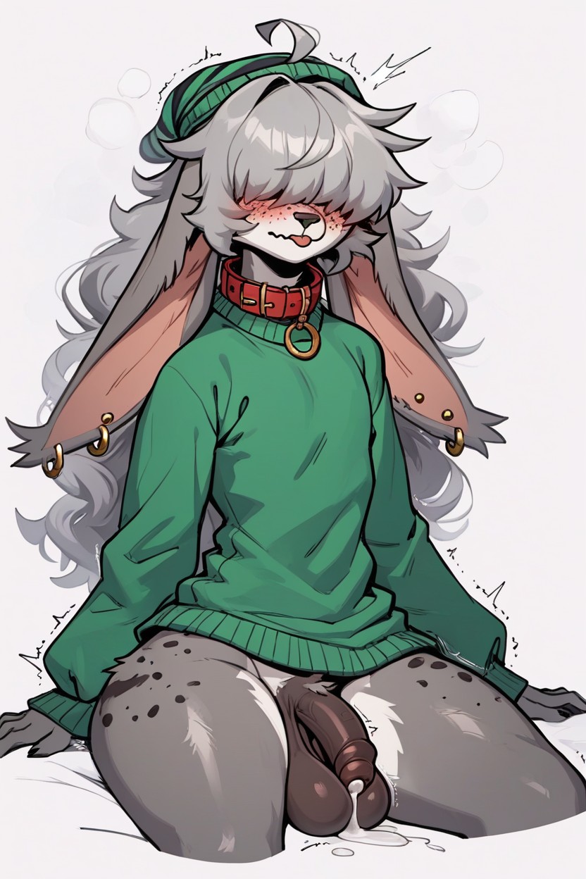 Striped Green Sweater, Leaking Precum, Patched Fur Furry AI Porn