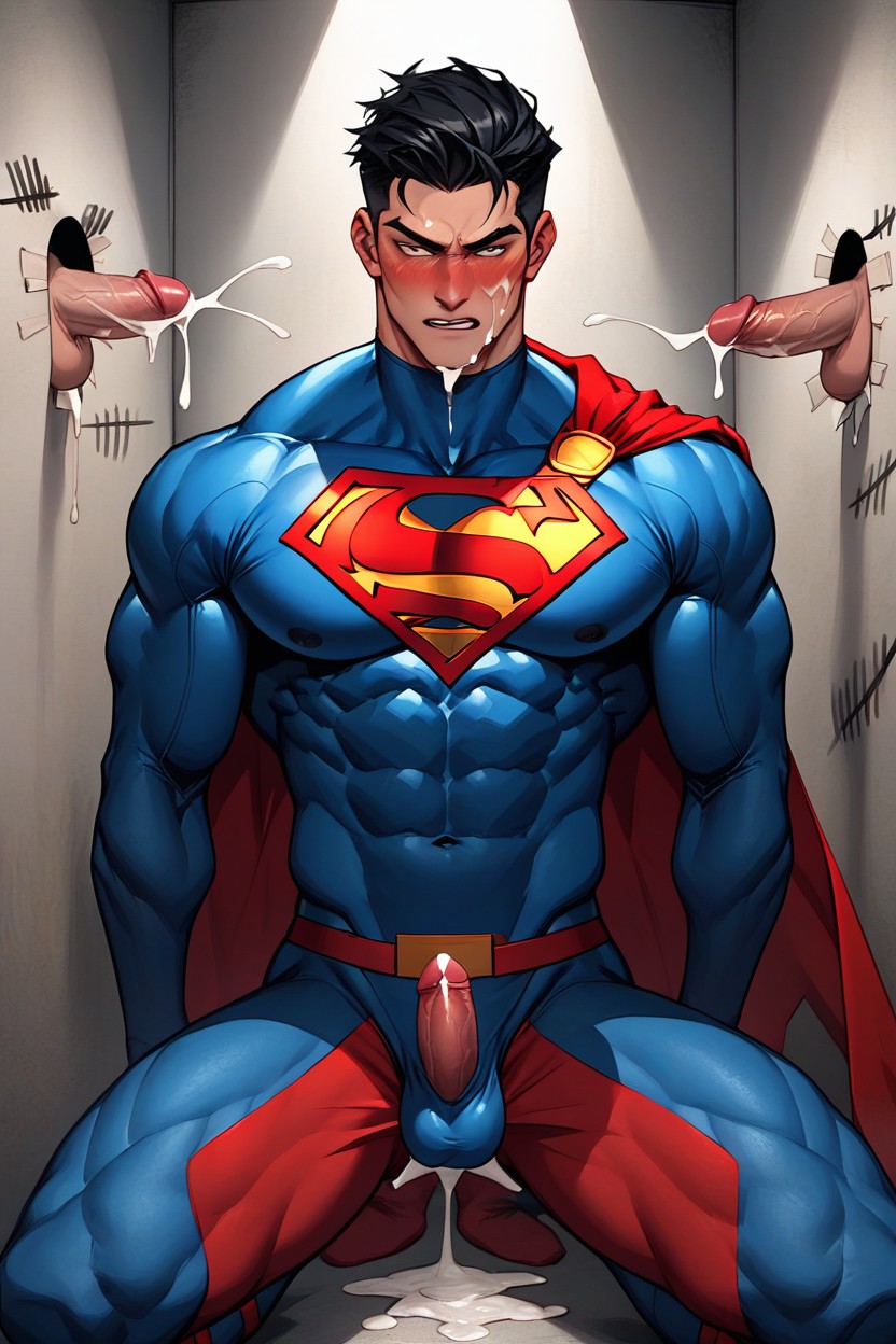 Form Fitting Clothes, Kneeling, Rugged Handsome Face AI Gay Porn