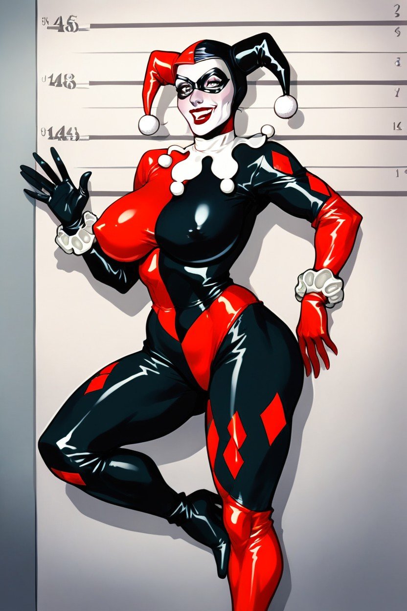 Classic Harley Quinn, Latex Suit, Red And Black Suit Furry AI Porn