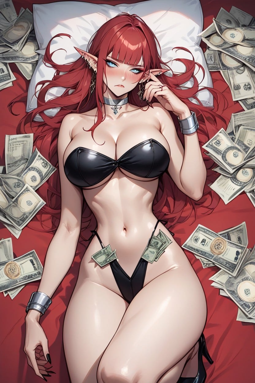 Silver Choker, Stiletto Heels, Pin Straight Blunt Bangs Hentai AI Porn