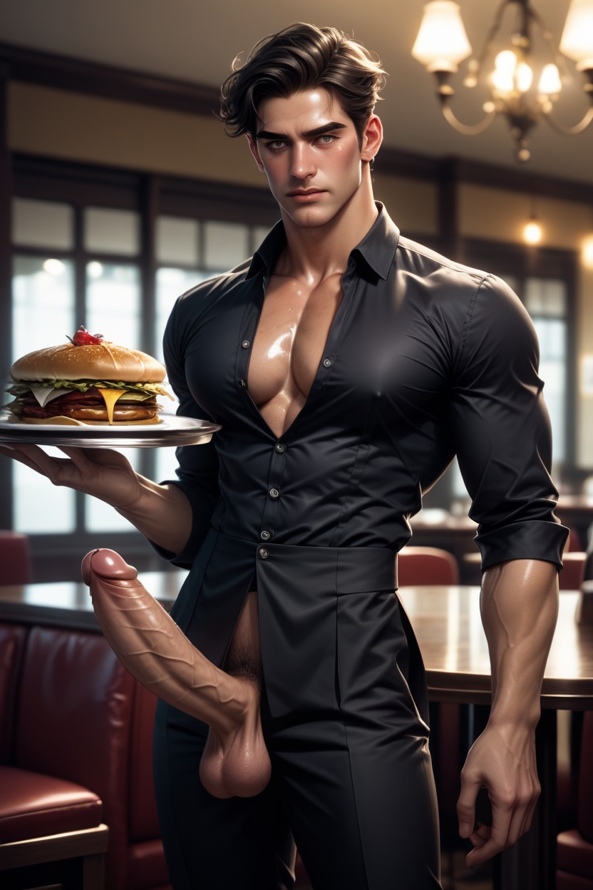 Cock Under Plate, Ribcage, Neat Combed Hair AI Gay Porn