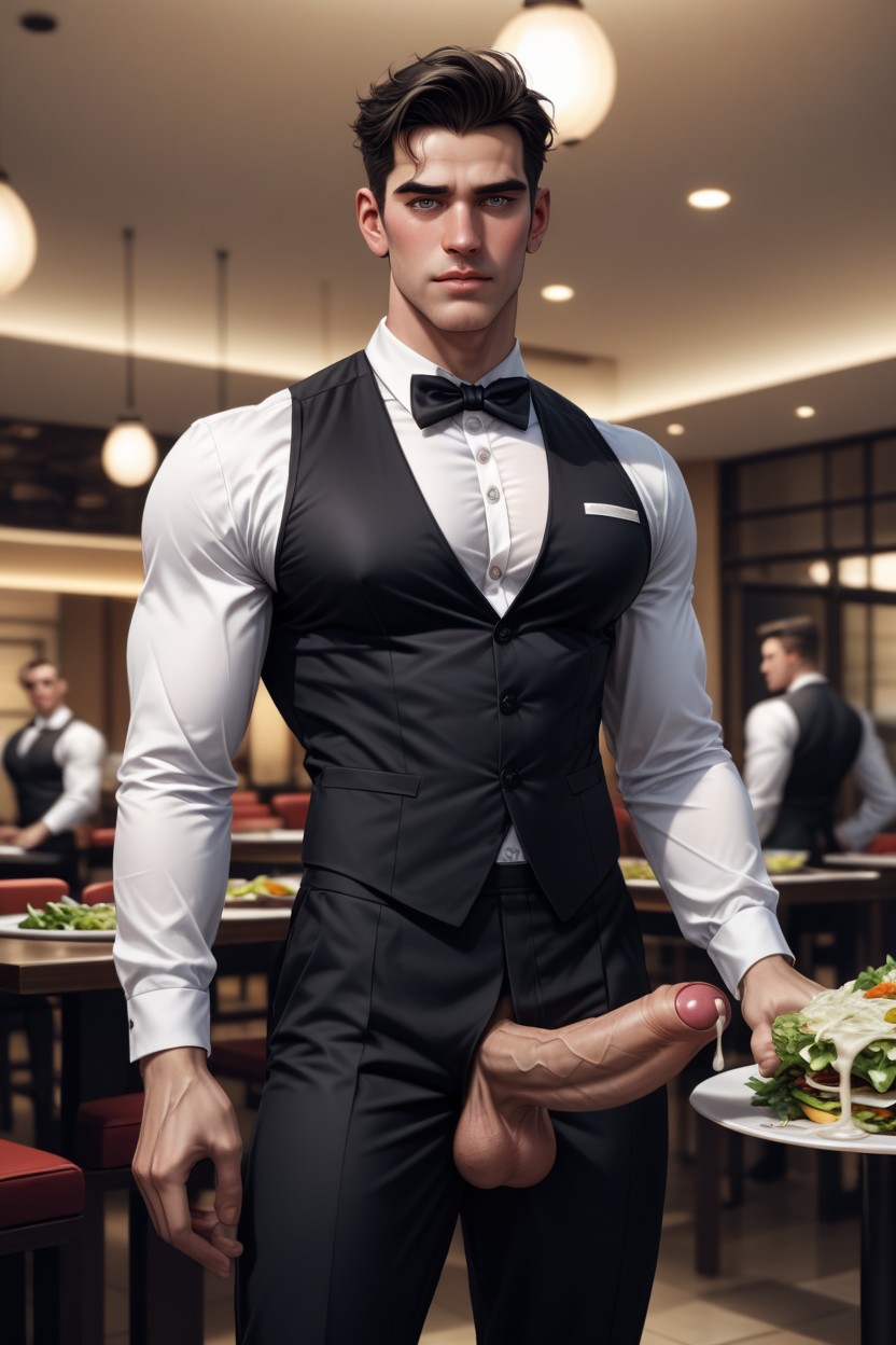 Cinematic Lighting, Cock On A Big Plate Of Salad, Standing AI Gay Porn