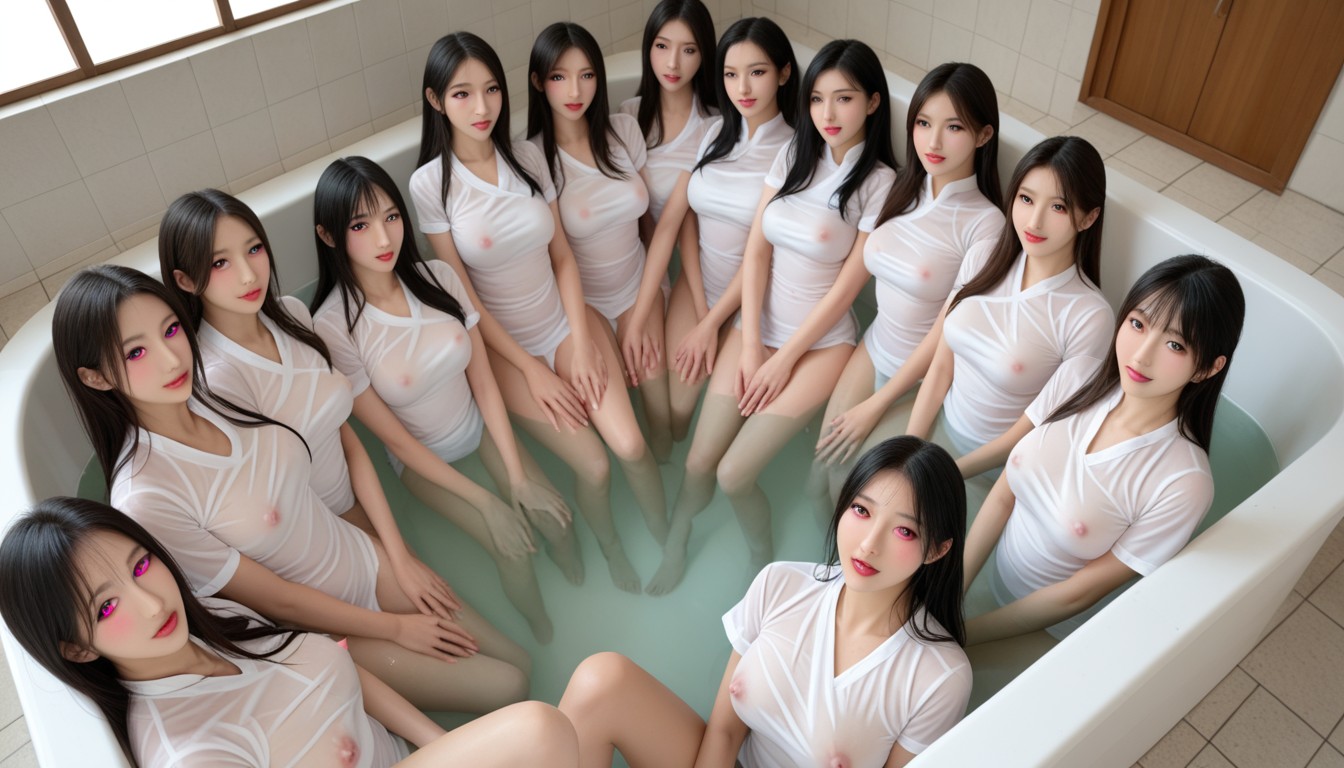 Everywhere Wet, Looking At The Viewer, Bathtub Asian AI Porn