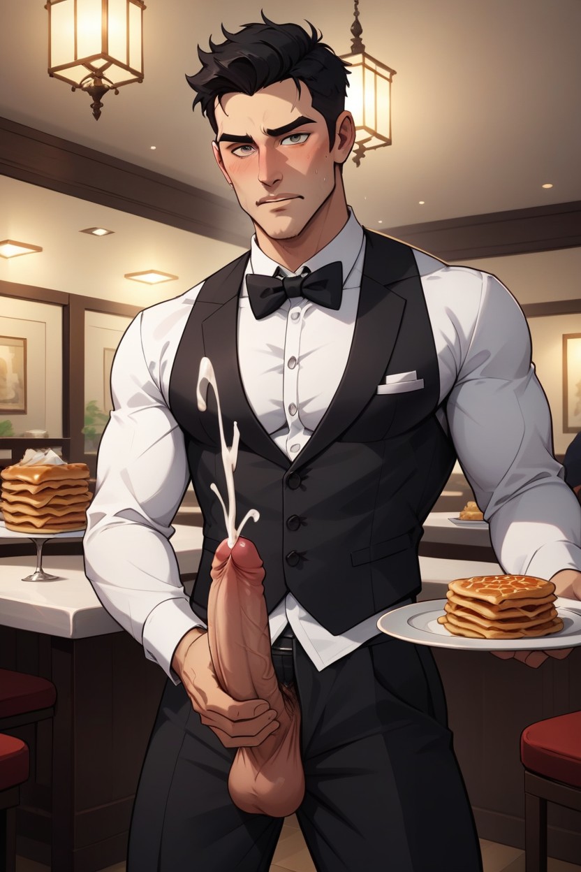 Cock Cumshot On Waffle, Chest, Cinematic Lighting AI Gay Porn