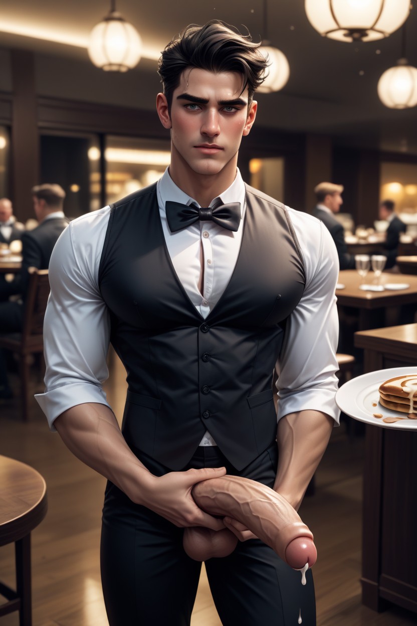 Face, Handsome, Wearing Unbuttoned Black Pants AI Gay Porn